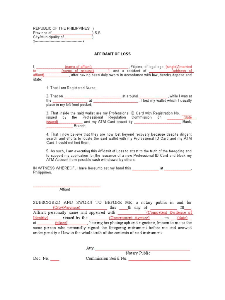 Affidavit of Loss for Wallet and ID | PDF
