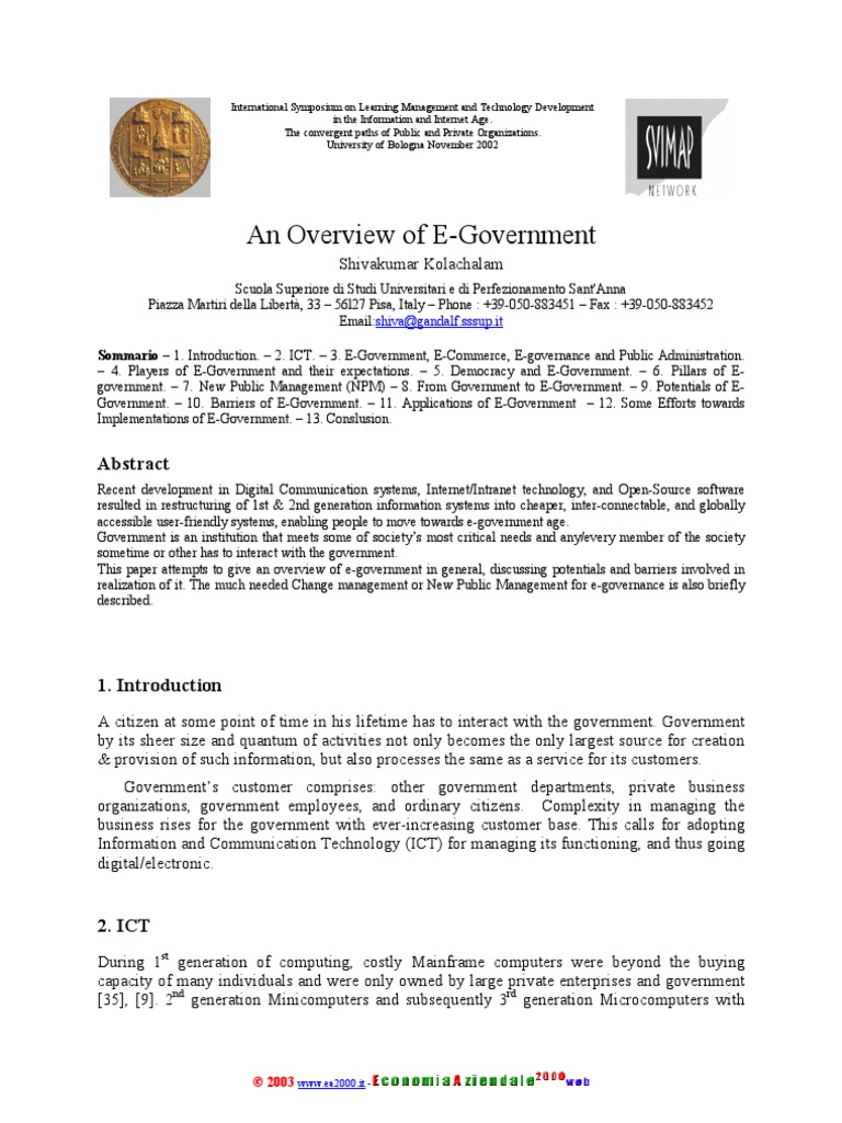 An Overview of EGovernment PDF E Government Information Technology