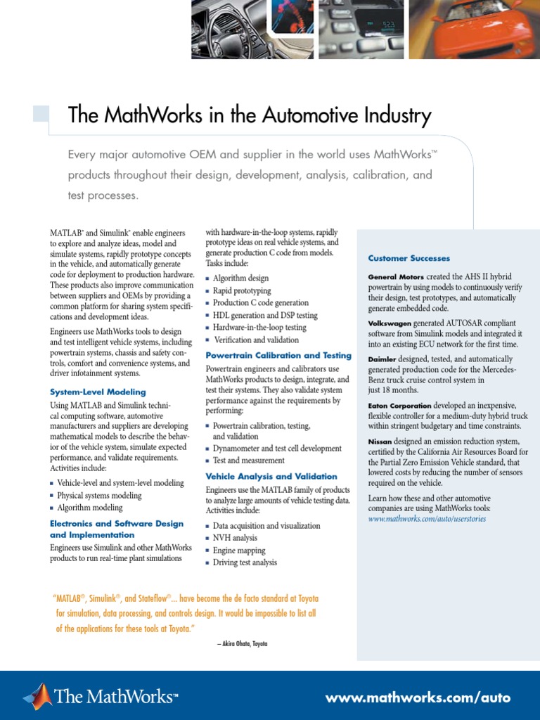 The MathWorks in The Automotive Industry | PDF | Matlab | Simulation