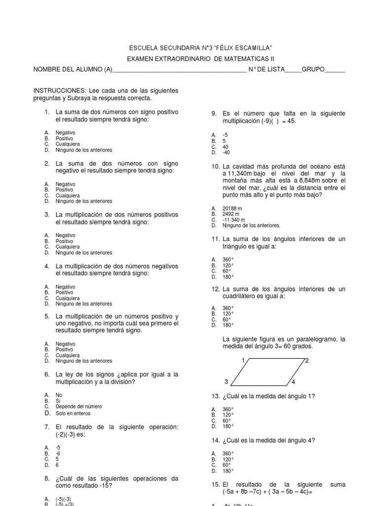 Examen Extraordinario Matemáticas II | PDF | Multiplicación | Números