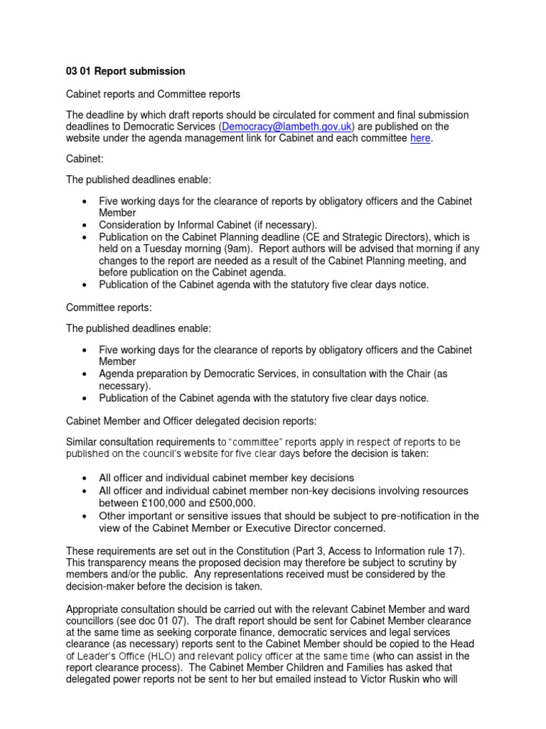 03 01 Report Submission | PDF | Cabinet (Government) | Democracy