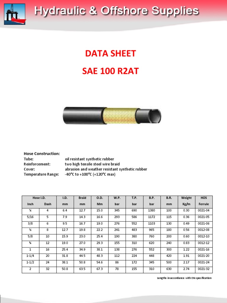 Data Sheet SAE 100 R2AT: Hose Construction | PDF