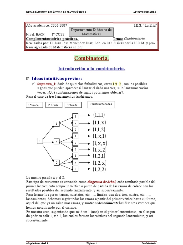 Ejercicios de Combinatoria para Secundaria | PDF | Permutación ...
