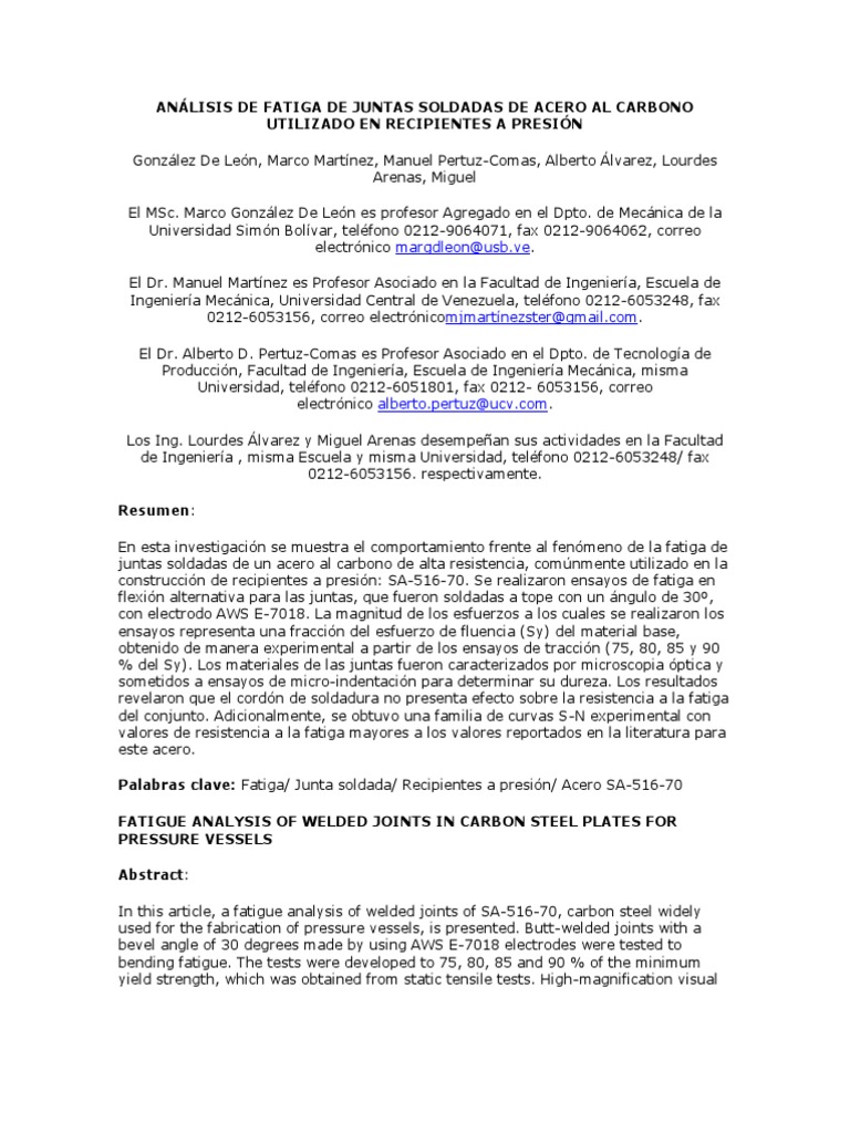 Fatiga en Juntas Soldadas de Acero | PDF | Fatiga (material) | Soldadura