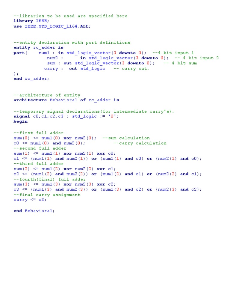 VHDL 4-Bit Ripple Carry Adder | PDF | Teaching Methods & Materials
