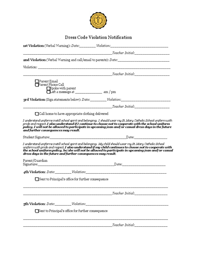 Dress Code Violation Form