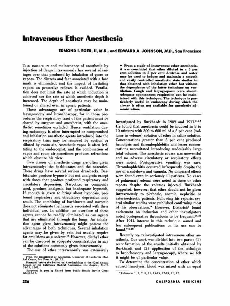 Ether Anesthesia Anesthesia Intravenous Therapy