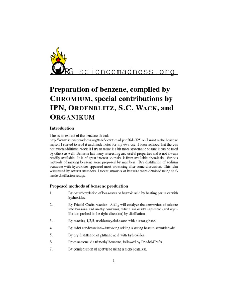 Methods for Benzene Production | PDF | Science & Mathematics