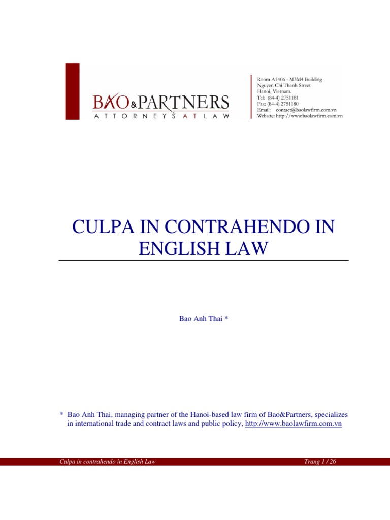 Culpa in Contrahendo in English Law PDF | PDF | Tort | Misrepresentation