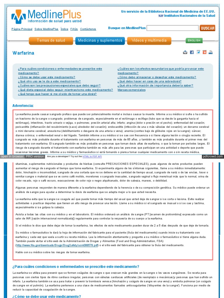 Www Nlm Nih Gov Medlineplus Spanish Druginfo Meds a682277 Es Thrombus