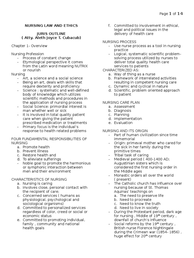 NURSING LAW AND ETHICS