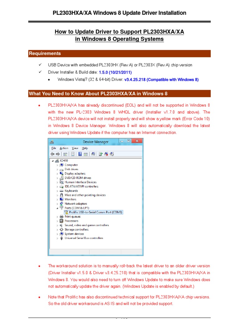 Prolific usb to serial driver code 10 windows 10
