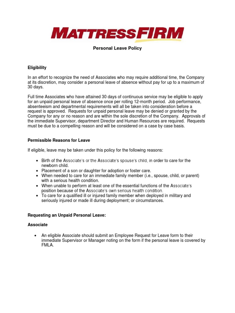 Personal Leave Policy Summary 2013 Final | PDF | Social Institutions ...