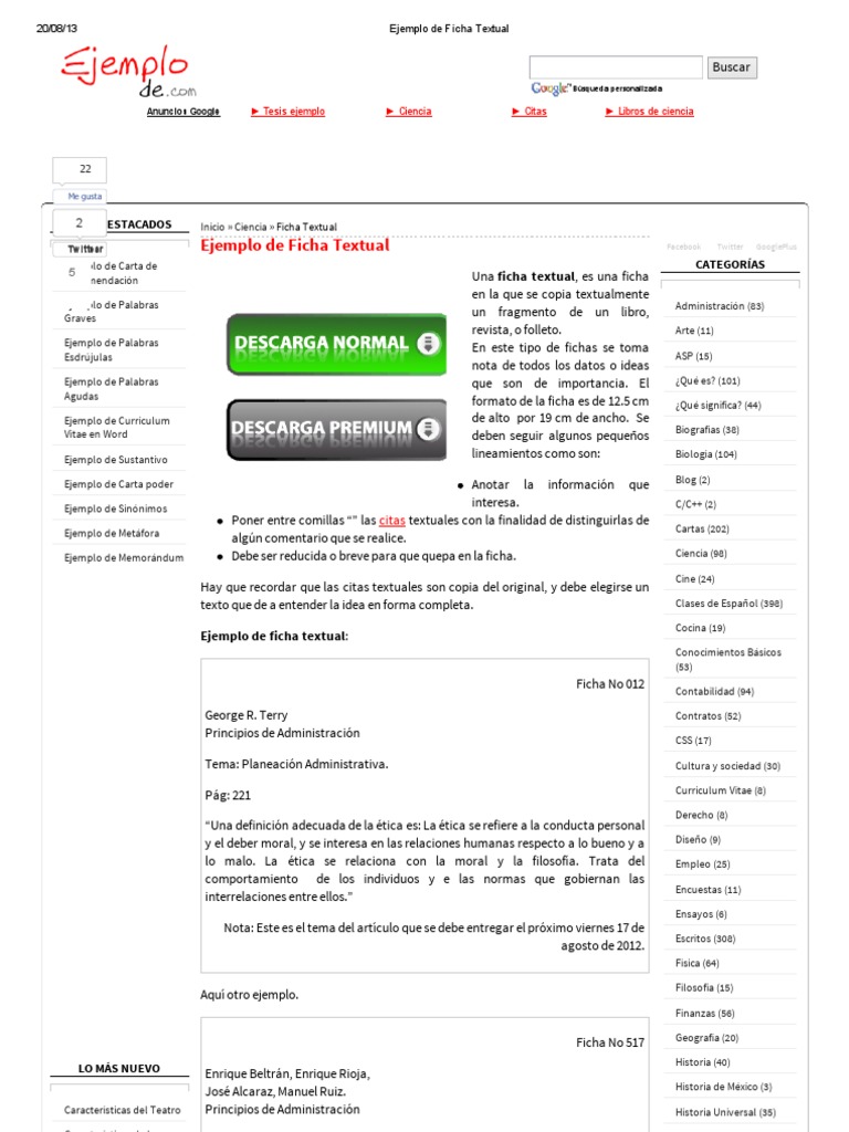 Ejemplo de Ficha Textual