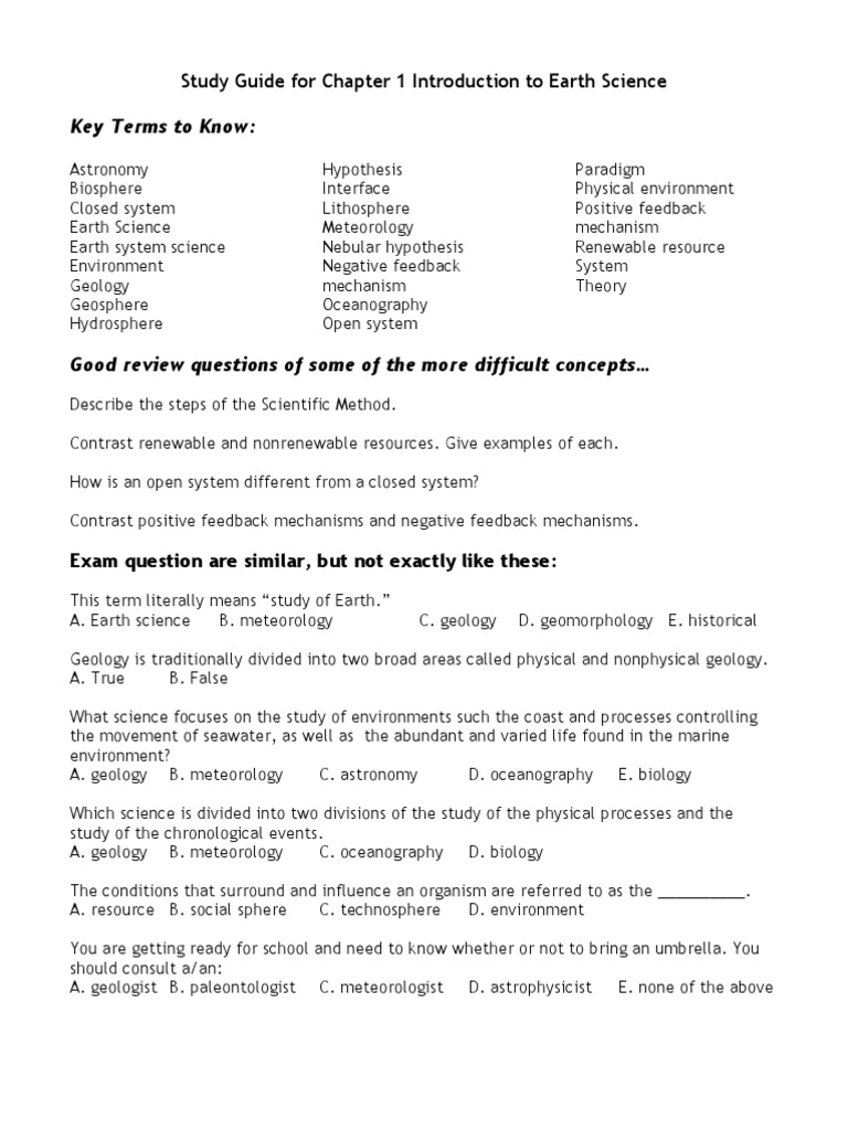 Earth Science Chapter 1 Study Guide | PDF | Earth | Hypothesis