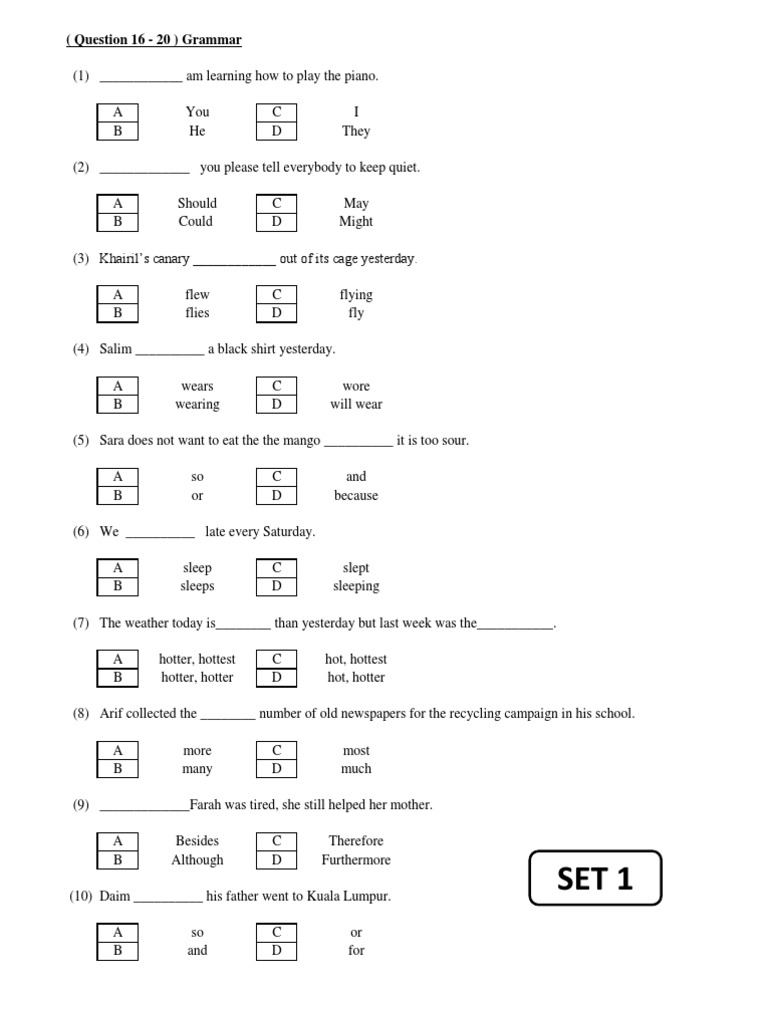 english upsr grammar questions q16 20 pdf foods