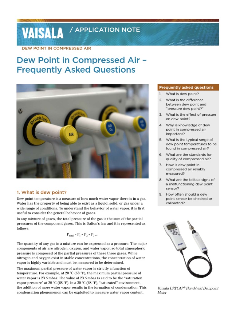 Dewpoint Compressed Air Application Note PDF Water Vapor
