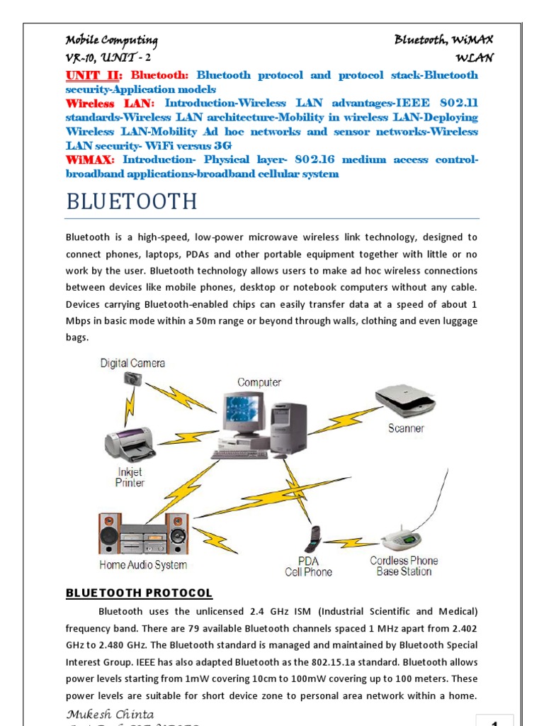 Bluetooth, IEEE 802.11, WIMAX | PDF | Wireless Lan | Bluetooth