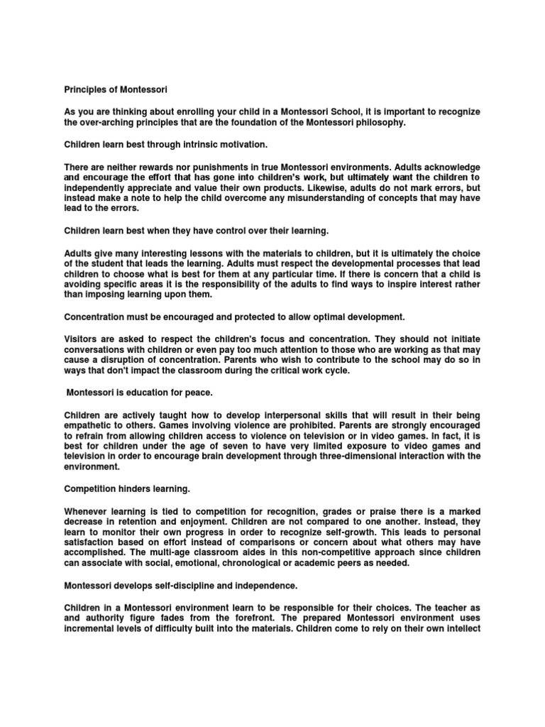 Principles of Montessori | PDF | Montessori Education | Classroom