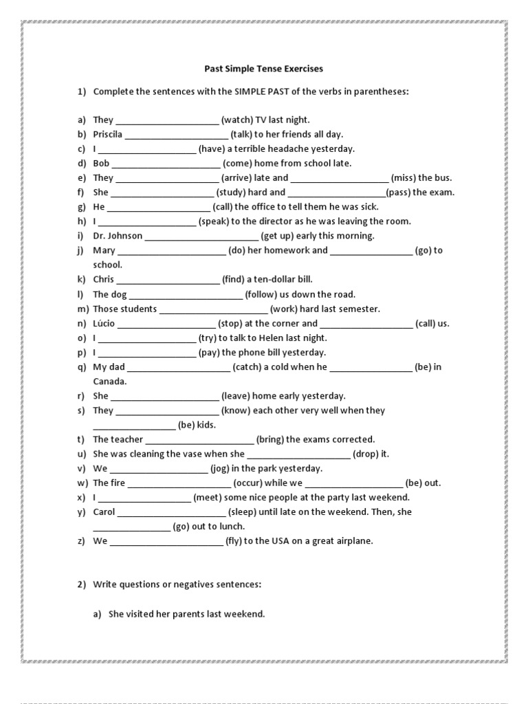 Past Simple Tense Exercises