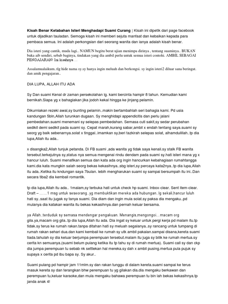 Kisah Benar Ketabahan Isteri Menghadapi Suami Curang Pdf