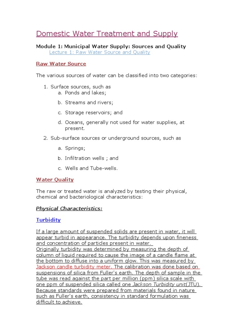 Domestic Water Treatment Overview | PDF | Water Purification | Drag ...