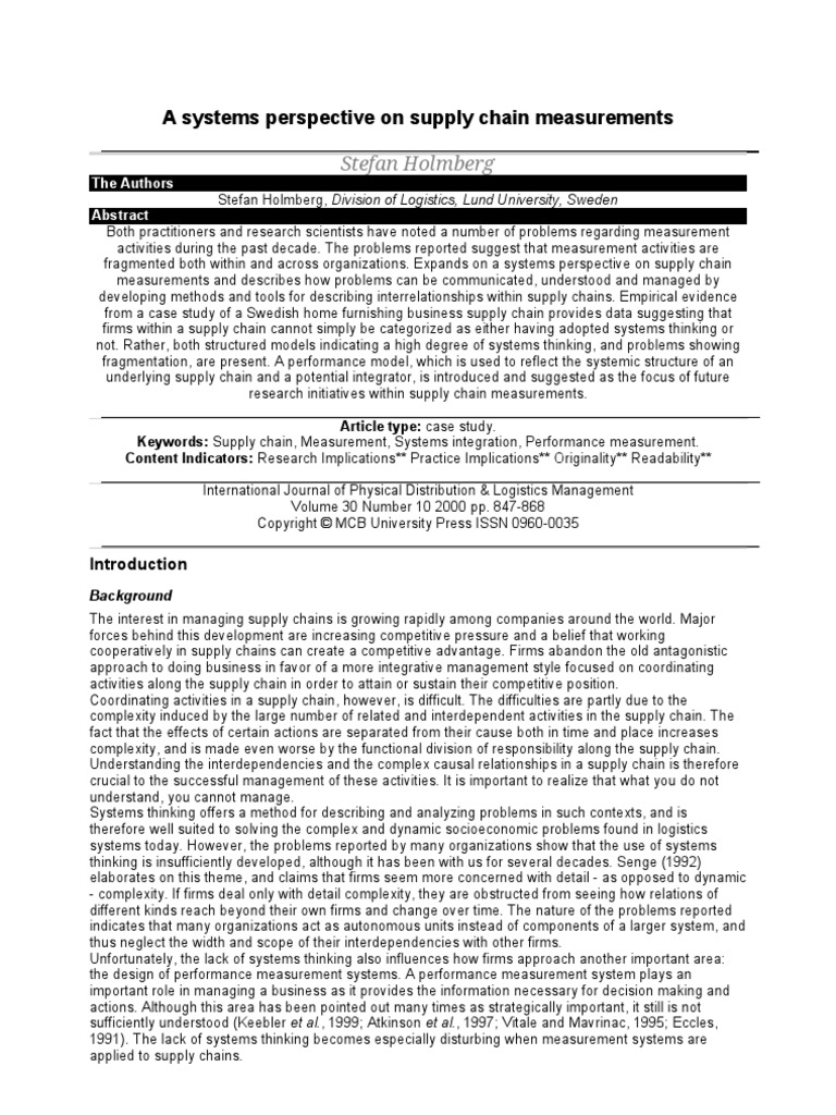 A Systems View of Supply Chains | PDF | Business | Finance & Money ...