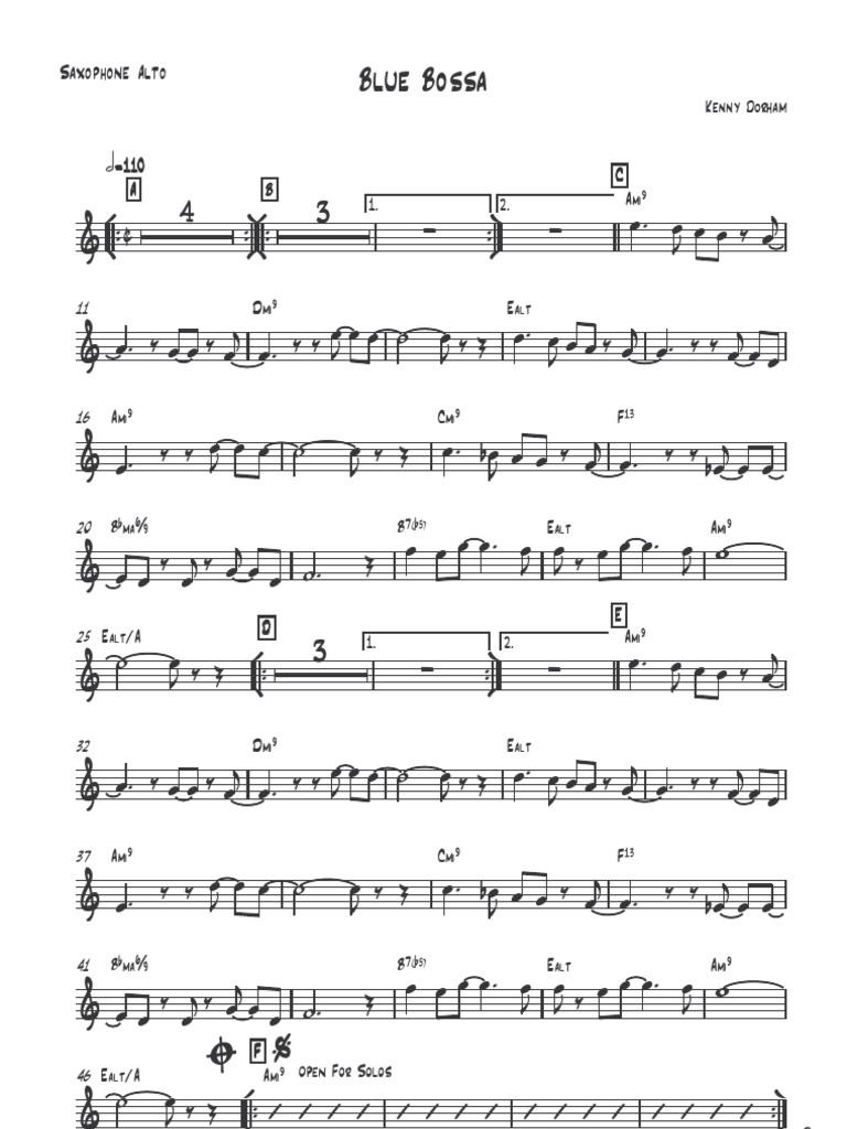 Blue Bossa Saxophone Alto 1 Saxophone Woodwind Instruments