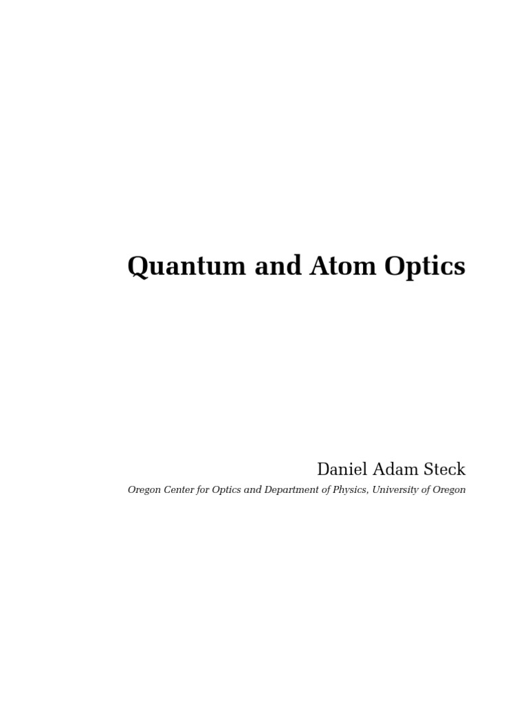 Quantum Optics Notes PDF Coherence (Physics) Quantum Mechanics