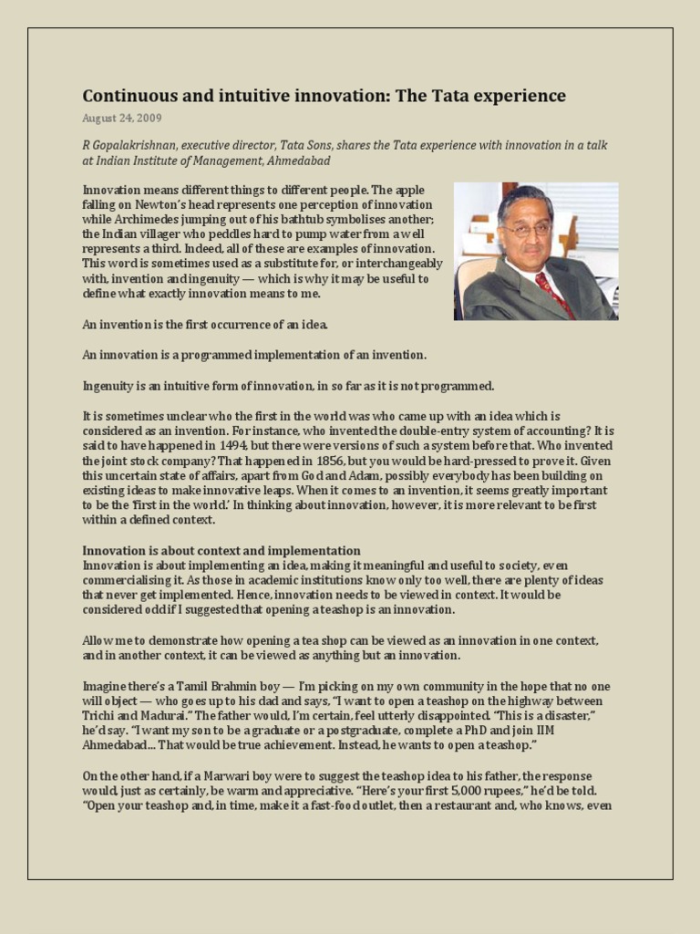 Tata's Approach to Contextual Innovation | PDF | Innovation | Consciousness