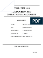CODE: DIM 1010 Production and Operation Management: Assignment