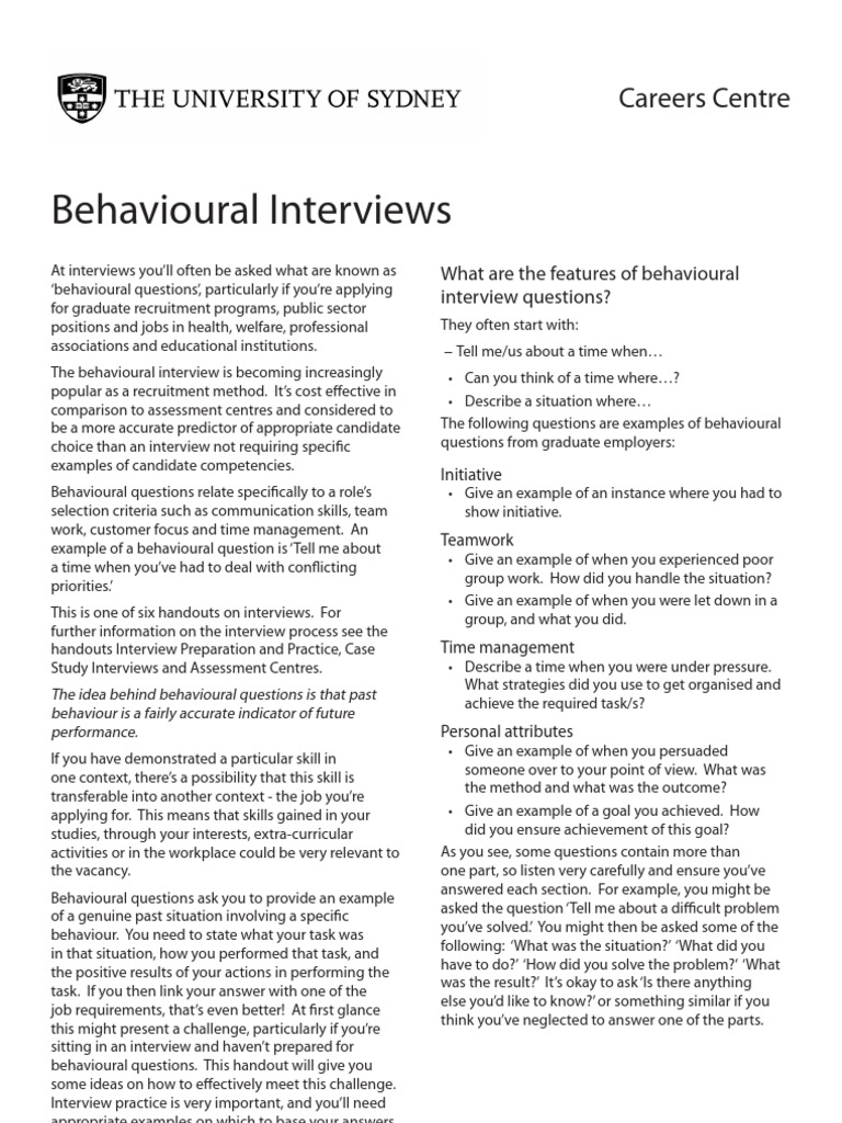 Behavioural Interviews: Careers Centre | PDF | Job Interview | Interview