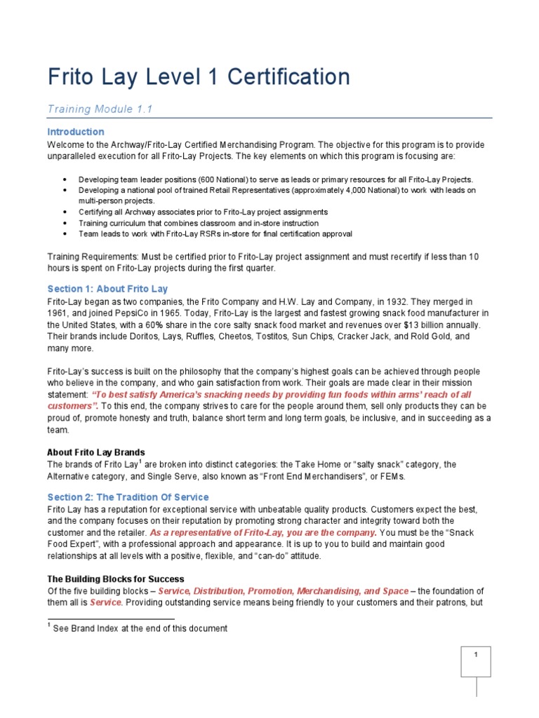 Frito Lay Training PDF Retail Business