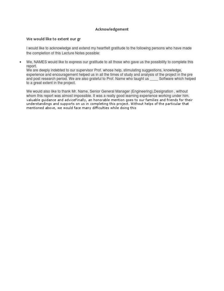 Acknowledgement for Project Completion | PDF | Career & Growth