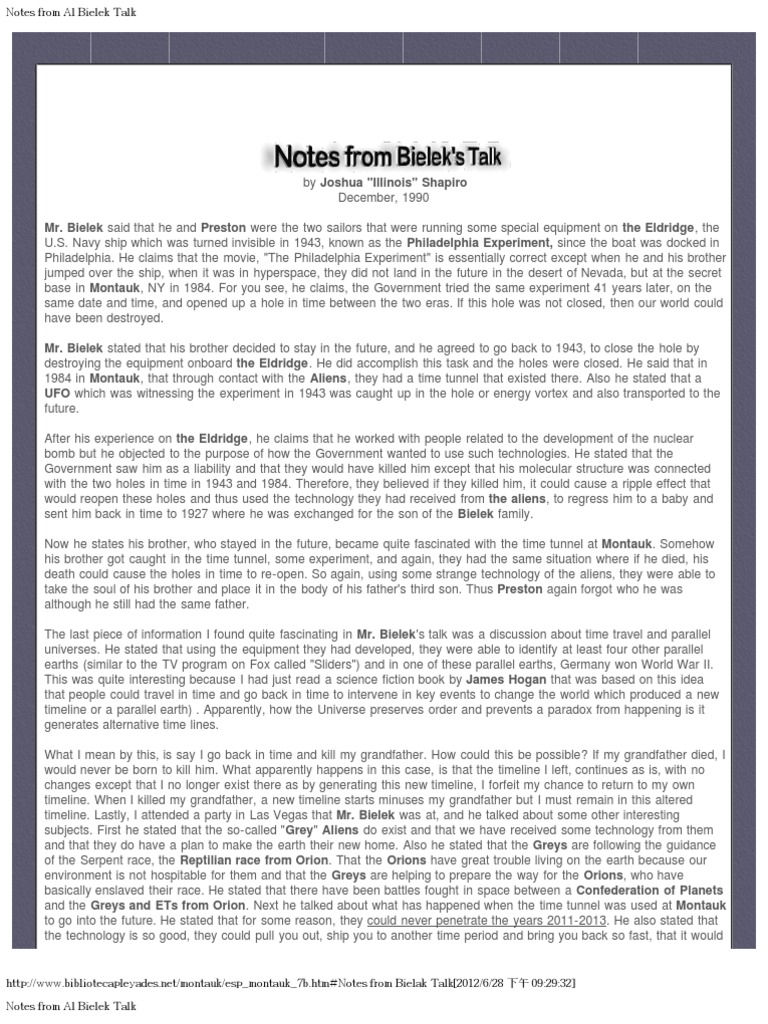 Notes From Al Bielek Talk | PDF | Time Travel | Alternate History, image size:768x1024