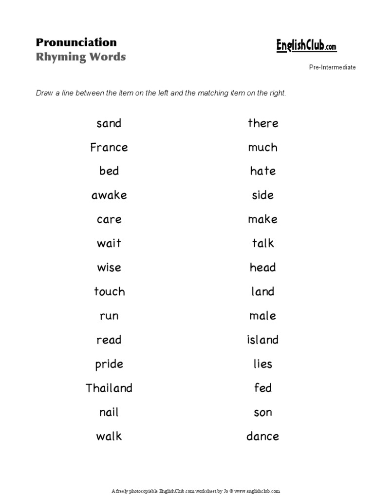 EC Pronunciation Rhyming Words PI With KEY | PDF