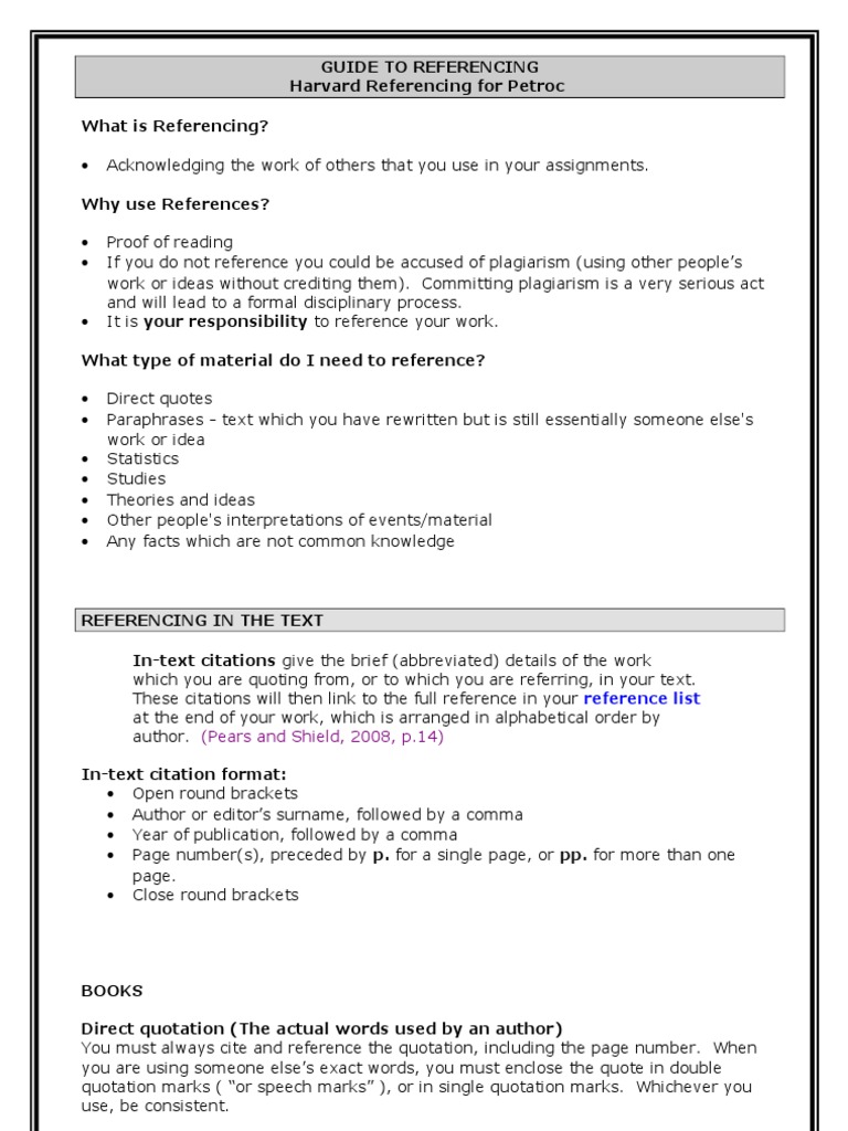 Petroc Harvard Referencing Guide Citation World Wide
