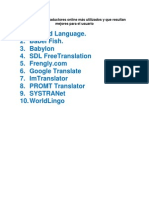 Lista de Los 10 Traductores Online Más Utilizados y Que Resultan Mejores para El Usuario PDF