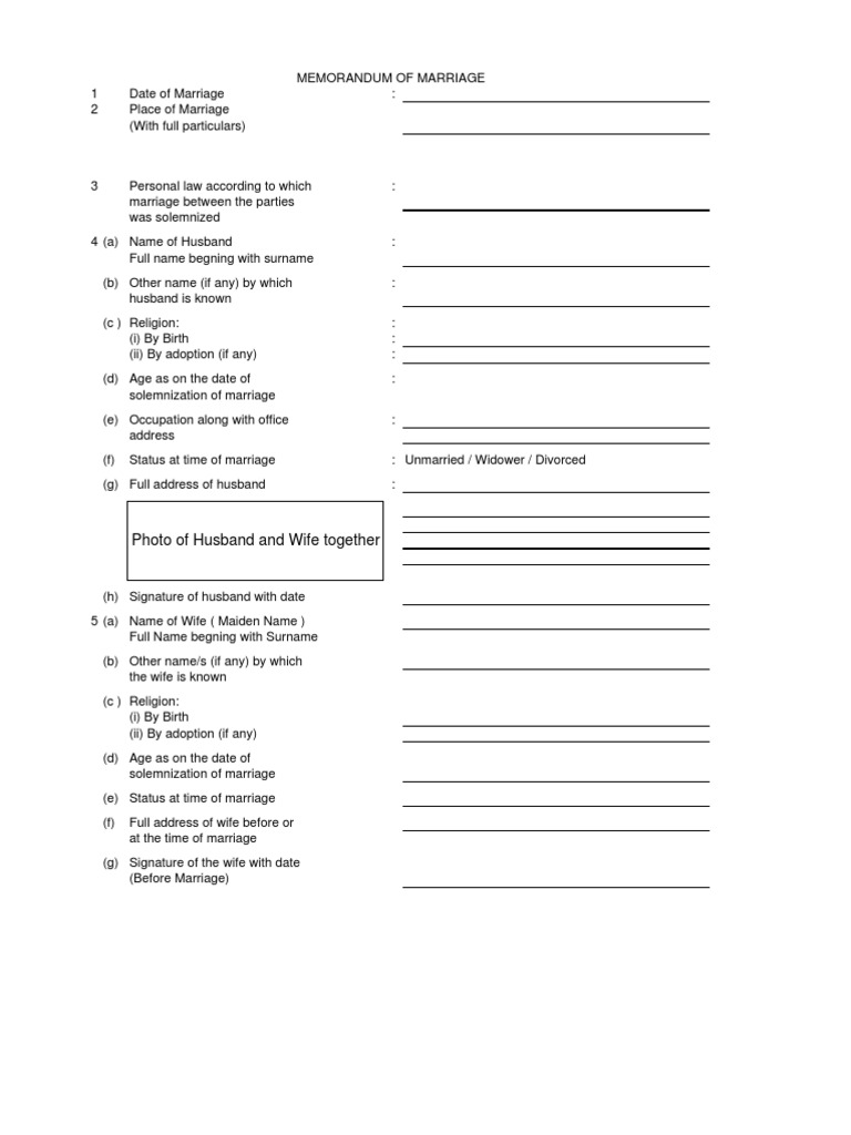 Form D: Memorandum of Marriage Guide | PDF | Wife | Marriage