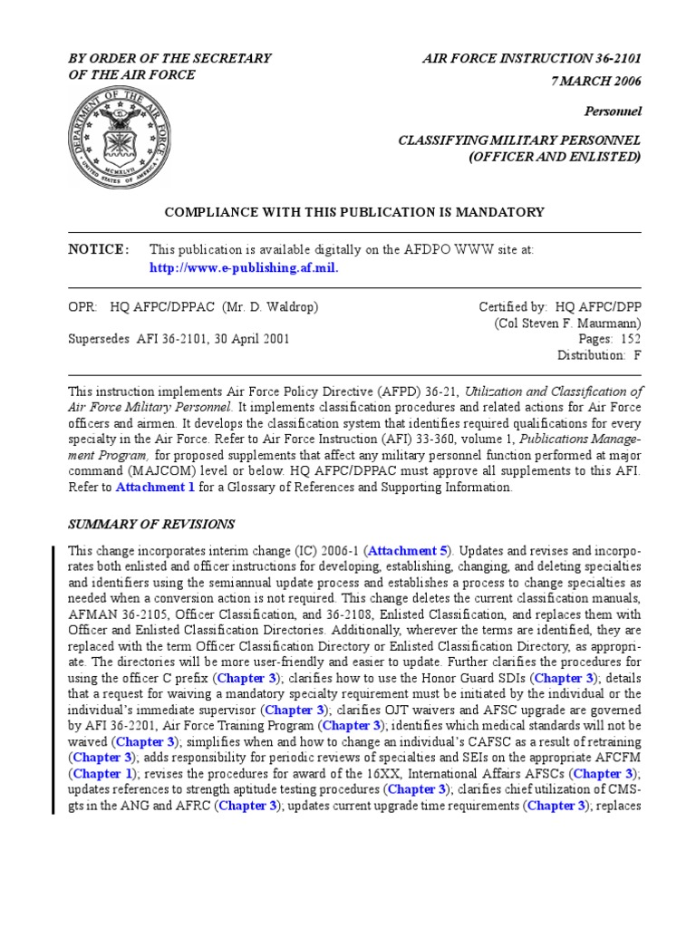 AFI 36-2101: Military Personnel Classification | PDF | Technology ...