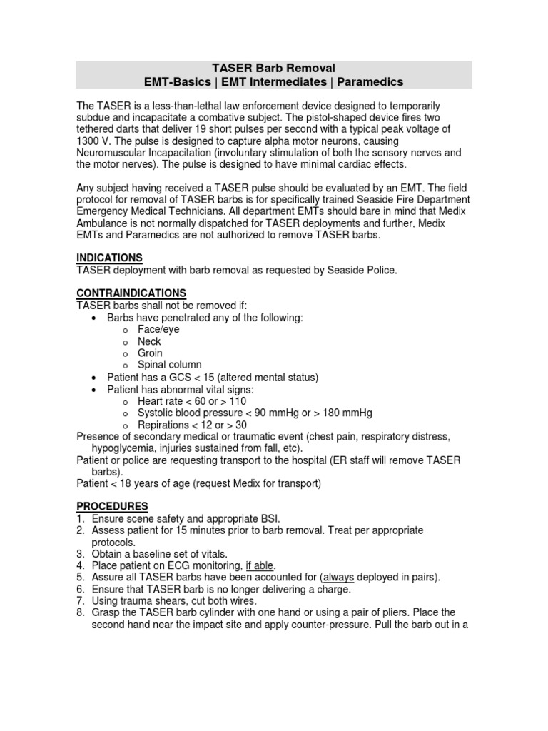 Taser Barb Removal Emergency Medical Technician Taser