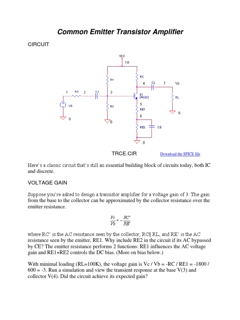 Common Emitter Transistor Amplifier Guide | PDF | Amplifier | Network ...