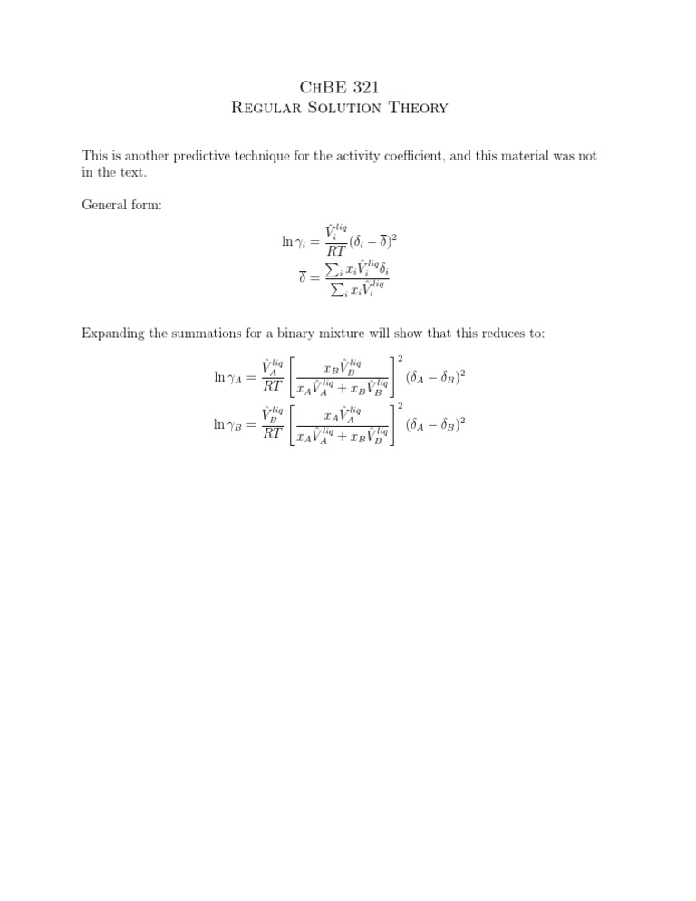 Regular Solution Theory Overview | PDF | Science & Mathematics