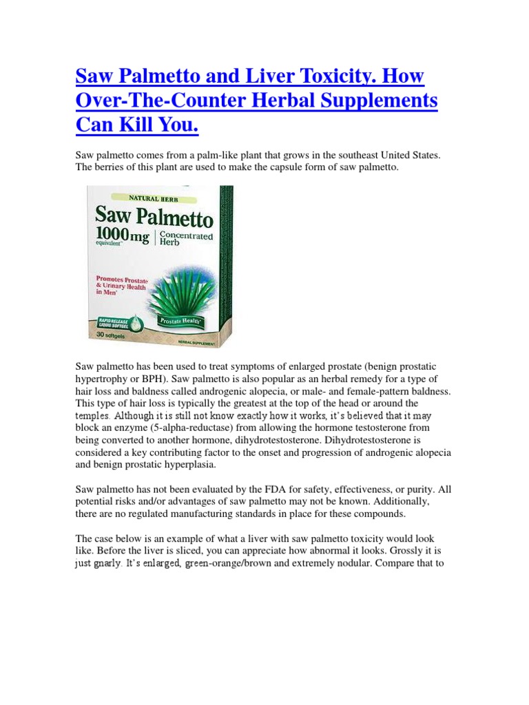 Saw Palmetto and Liver Toxicity PDF Hepatitis Hair Loss