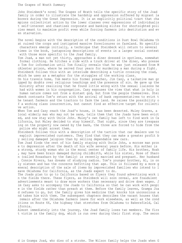 The Grapes of Wrath Summary PDF Crime Thriller Violence