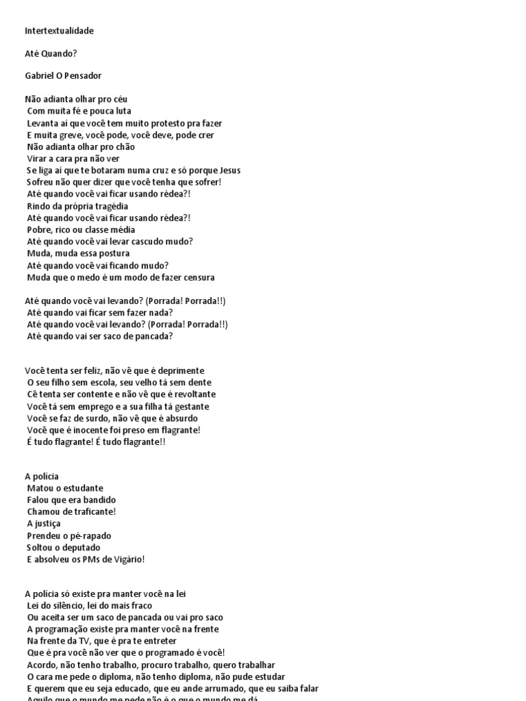 Ate Quando Gabriel Pensador Letra Da Musica