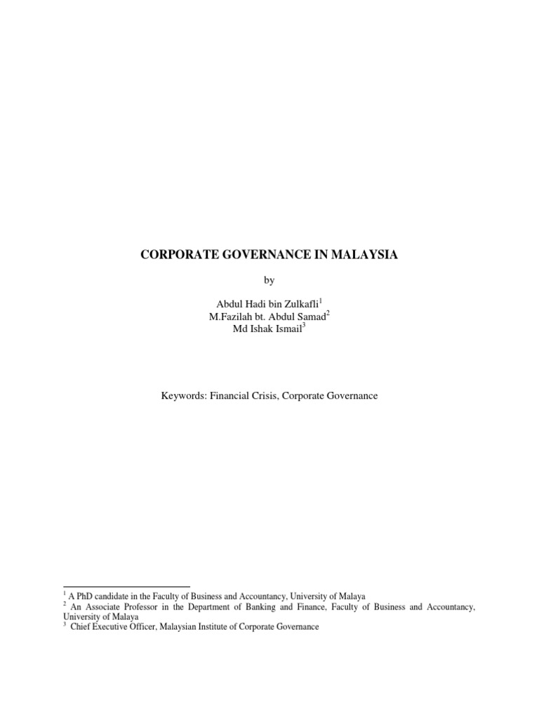 Corporate Governance in Malaysia Analysis | PDF | Corporate Governance ...