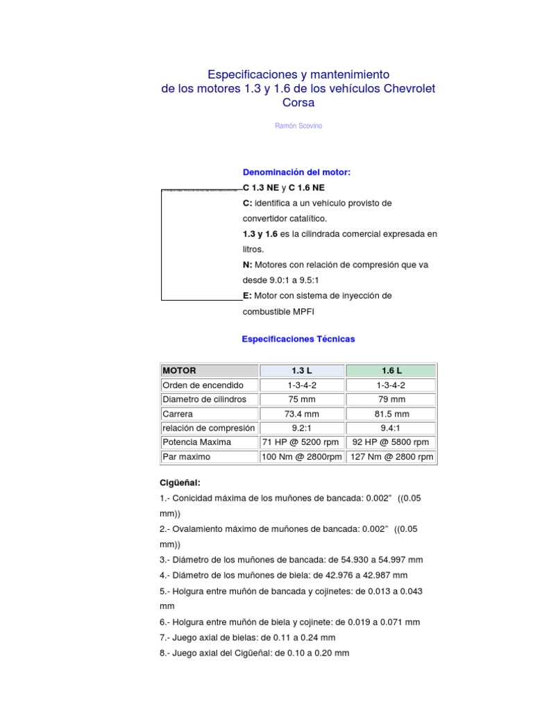 Corsa Especificaciones Tecnicas