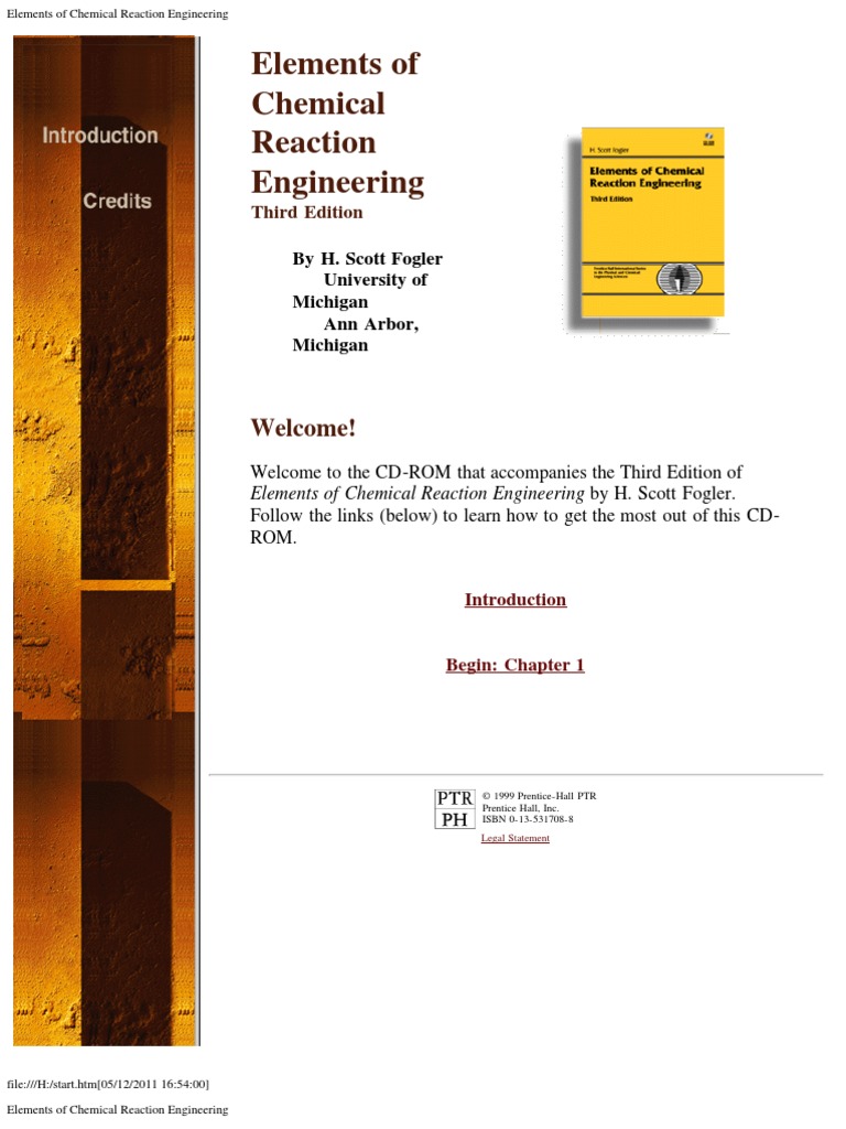 CD_ROM_Elements of Chemical Reaction Engineering_3ed | Chemical Reactor |  Web Browser