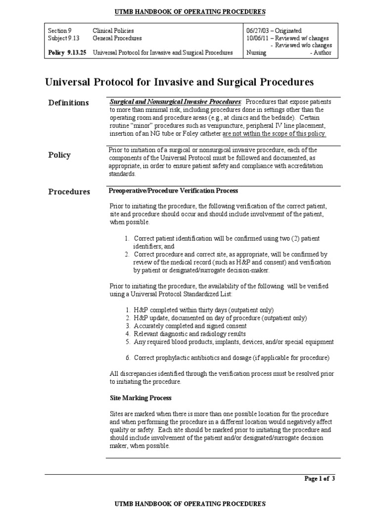 IHOP - 9.13.25 - Time Out Universal Protocol For Invasive and Surgical